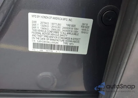 2020 Acura Mdx Standard из США, поврежденный, VIN 5J8YD4H34LL006286